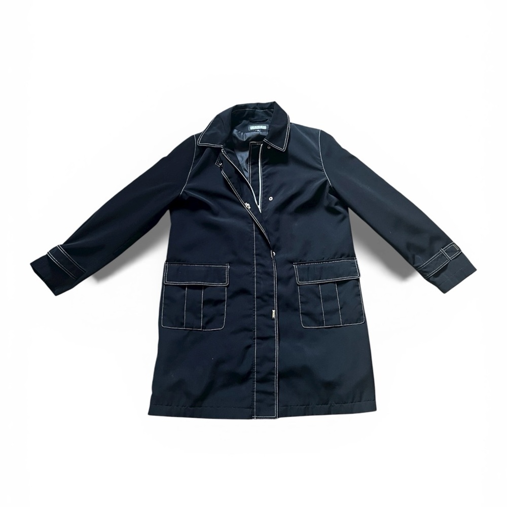 Elegant Navy Trench Coat with Contrast Stitching
